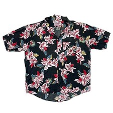 Vintage Uniform Patterned Shirt Abstract Short Sleeve Summer Black Mens XL