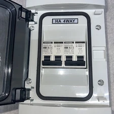 HA4 4 WAY IP65 WEATHERPROOF PLASTIC ENCLOSURE OUTDOOR with two breaker