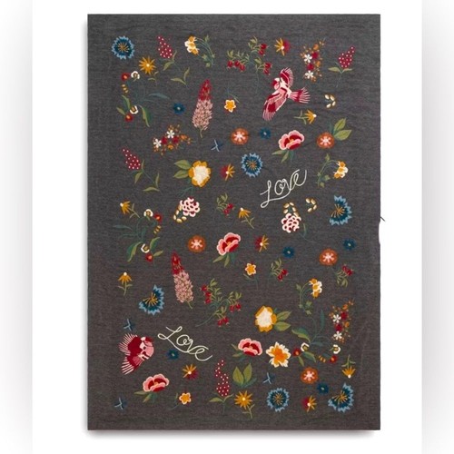 Johnny Was NWT Rana Embroidered Throw Blanket Floral Bird Love Gray 50" x 70" - Picture 2 of 7