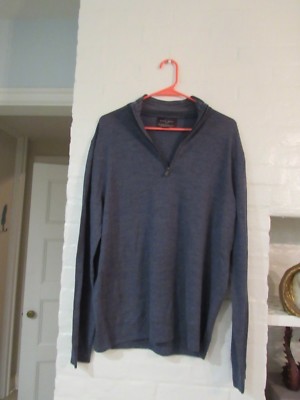 NWOT Men's Black Brown 1826 1/4 Zip BLUE HEATHER SUPER FINE MERINO WOOL  Sweater