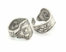 Flower Spoon Ring Adjustable Antique Silver Plated brass 18.5mm 8.5US inner 2754