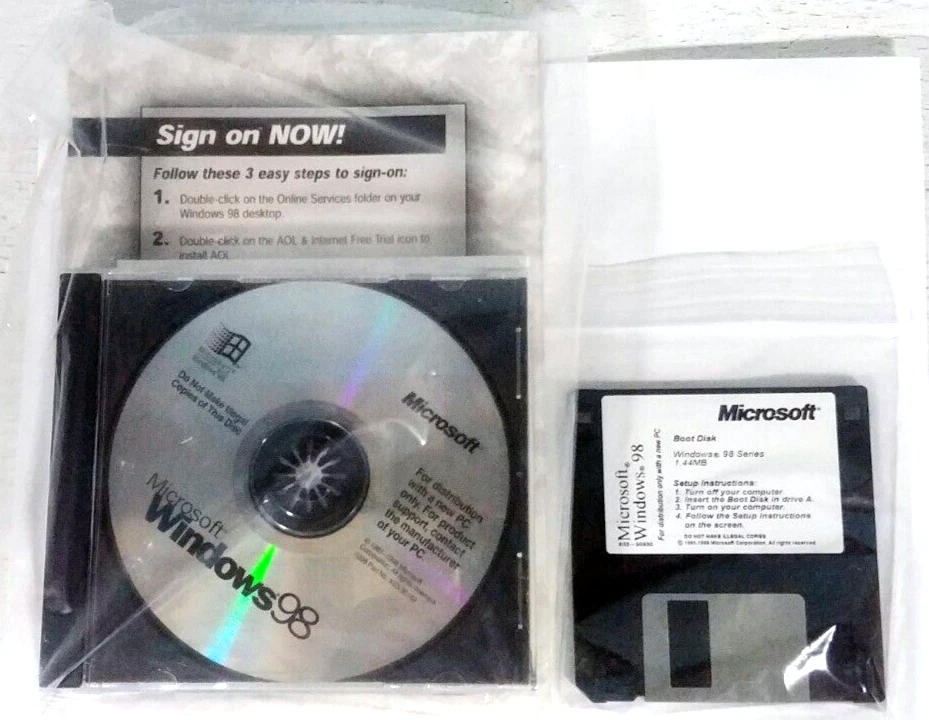 Microsoft Windows 98 Full English Version CD-ROM w/ Floppy Boot Disk X03-66598