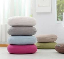 Linen Floor Pillow Seating Cushion with Removable Zippered Cover Thick Round 18"