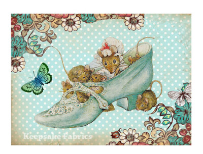 Beatrix Potter Mice Family Shoe Cotton Crazy Quilt Block Multi Sizes