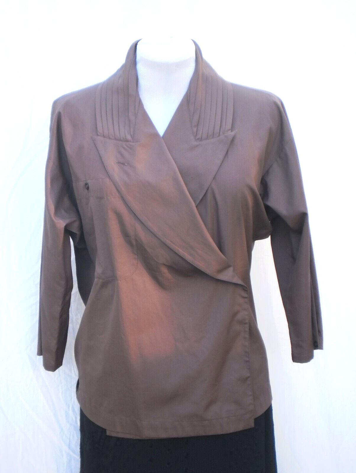 Claude Montana, Claude Montana Raisin cotton sateen top jacket pleat collar 40”b Italy VTG 1980s