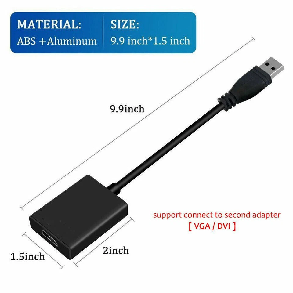 USB-auf-HDMI-Adapter, USB 3.0/2.0 zu HDMI 1080P HD Audio Video Grafik-Konve - Bild 3 von 4