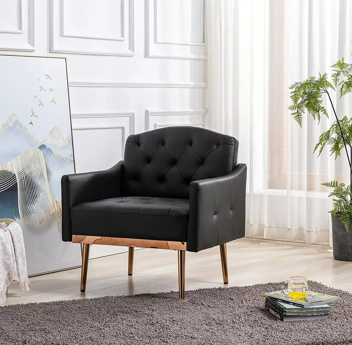 PU Leather Accent Chair Modern Single Sofa Chair Upholstered