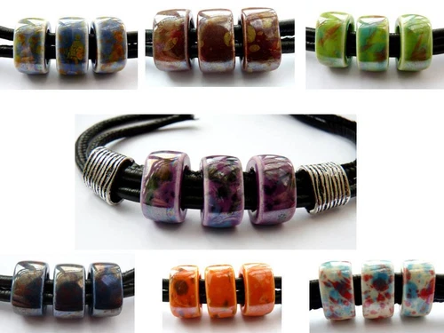 18 (mm) HANDMADE PORCELAIN CERAMIC LARGE HOLE OVAL SPACER BEADS- FOR LEATHER