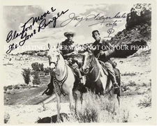THE LONE RANGER SIGNED AUTOGRAPH 8x10 RPT PHOTO CLAYTON MOORE & JAY SILVERHEELS