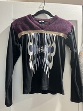 Miu Miu Wool Knit Sweater Black/Purple Crewneck Long Sleeve Graphic S