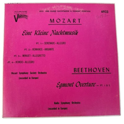 Mozart Eine Kleine Nachtmusik Beethoven Egmont Overture Varsity 6933 10'' Vinyl