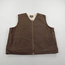 Vintage Woolrich Vest Mens 2XL Brown Canvas Sherpa Fleece Lined Full Zip Up