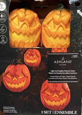 Costco Ashland Halloween 4 Light Up Sound Activated Scary Pumpkin Pathway Stakes