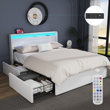 Łóżko tapicerowane 140x200cm Podwójne łóżko Łóżko do przechowywania Rama łóżka ze stelażem listwowym LED / USB