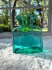 BLENKO #384 Hand Blown Blue Green Teal Aqua Double Glass Pitcher Bottle 8"