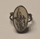 Vintage Hand-Carved Bovine Bone Scrimshaw Ring Sterling Silver
