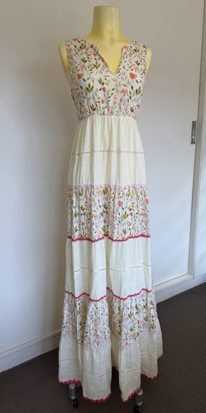 Kyra Dress Small Floral 100% Cotton Fit & Flare Maxi Sleeveless 