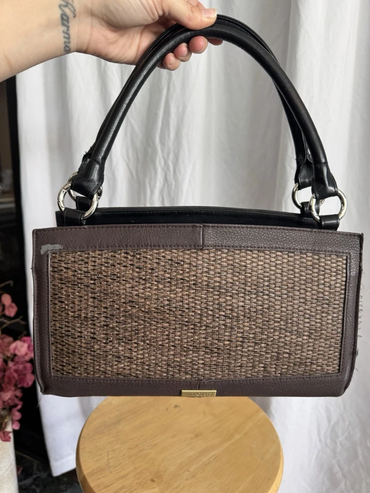 Винтажная дизайнерская сумочка Miche — минималистская тканая коричневая сумочка середины века - Изображение 3 из 4