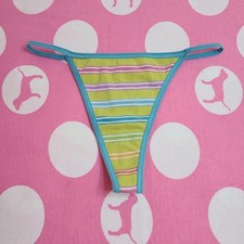 Rare VTG VS PINK Graphic Cotton Low Rise V-string Thong Panty Size XS