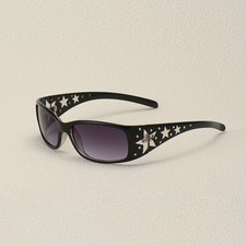 Classic Elegant Modern Contemporary Wrap Shield SUNGLASSES Dark Lens Silver Star