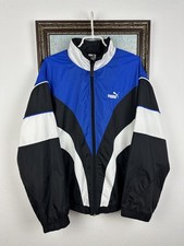 Vintage 90's Puma Nylon Jacket Blue Black Athletic Track Top Mens Rare Size M