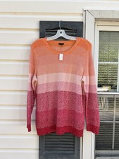 NWT Talbots Pretty Orange Pinks Red Stripe Long Sleeve Sweater 2X