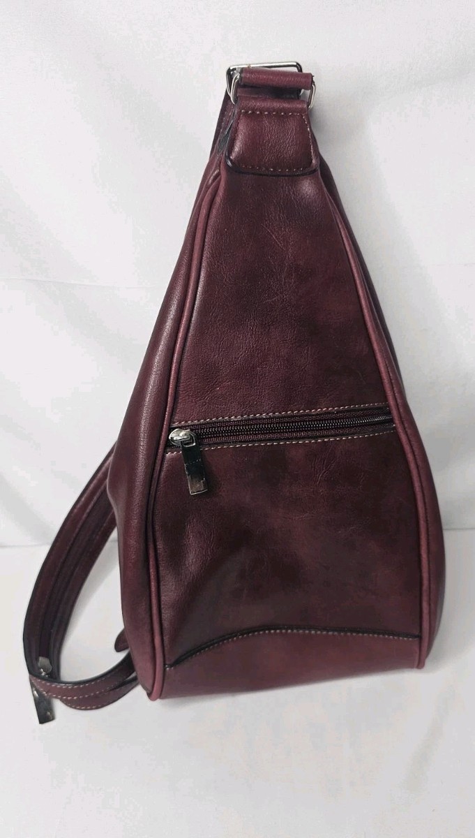 rina Rina Rich Burgundy Leather Teardrop Sling Backpack Convertible