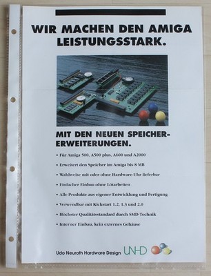 Werbeflyer Udo Neuroth  Speichererweiterungen für Amiga A500 A500+ A600 A2000