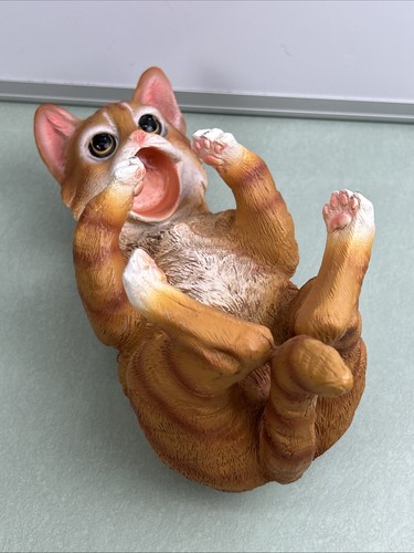 Tipsy Thirsty Feline Drinking Orange Tabby Kitty Cat Wine Bottle Holder Figurine - Picture 3 of 6