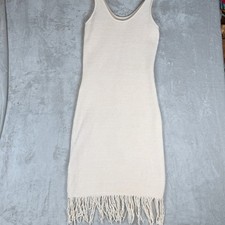 Future Collective Alani Noelle Cream Knit Fringe Midi Dress Womens Size L Scoop