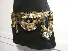 Belly Dance Gold Tone Chain Faux Coins Multicolor Beads Dangle Metal Belt - 40"