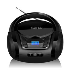 Portable CD Player Boombox FM Radio USB Bluetooth AUX Black LP-D03 LONPOO Input