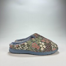 Dearfoams Cozy Clog Blue Floral Print Faux Fur Slip On Slippers Women's Size 6