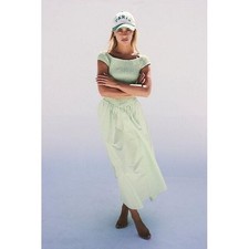 New Free People Ceci Smocked Midi Dress Free-est $98 XS Green POPLIN