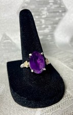 Sterling Silver 925 14K Amethyst Ring Oval Genuine Stone Floral Accents Size 8