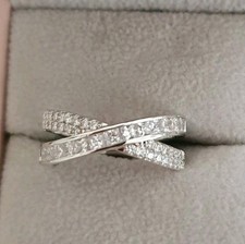 Sterling Silver Cubic Zirconia Cross Over Band Ring Size N
