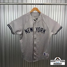 Vintage Russell Athletic New York Yankees Grey Baseball Jersey Size L MLB