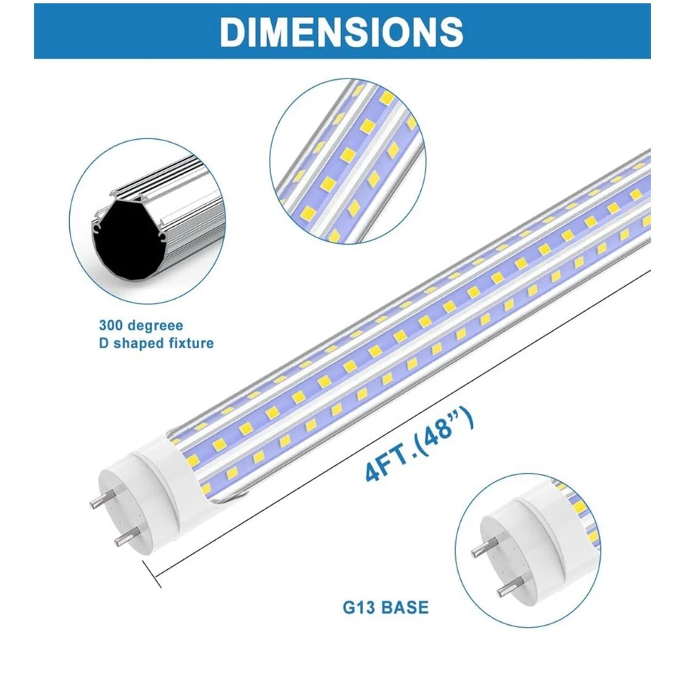 4FT LED Tube Lights 36W (Equivalent 95W) 4680LM 6000K Type A+B D-Shaped Tube ... - Image 2 of 4