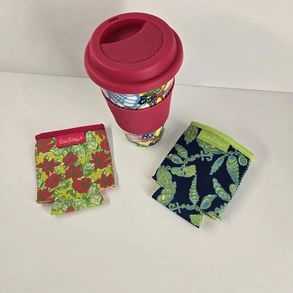 Taza de viaje de cerámica Lilly Pulitzer tema de playa mariposa coozie concha marina Foto 2 de 4