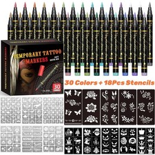 10 Colour Temporary Tattoo Markers Skin Safe Face Body Paint Pens Brush Tip