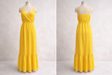 EXPRESS WOMEN'S YELLOW SPAGHETTI STRAP FRONT TIERED MAXI DRESS