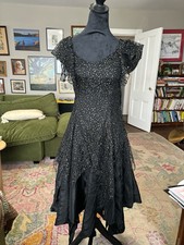 Vintage 1980's Nuance Prom Dress Black  Gold Shimmering Witchy Goth Size 7