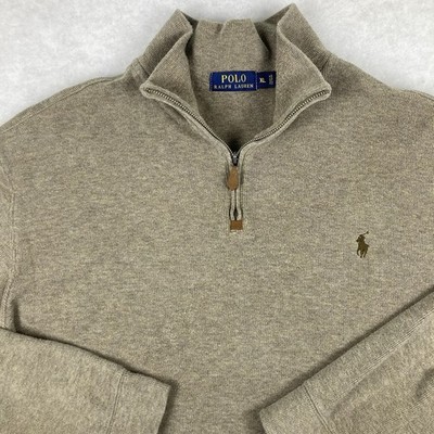 Polo Ralph Lauren Men XL Tan Estate-Rib Cotton Quarter-Zip Pullover Jocy Logo