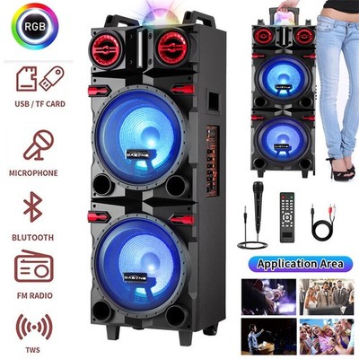 9000W Bluetooth Party Speaker Rechargable Dual 10'' Woofer USB TF TWS FM With Mic