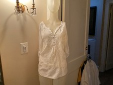 Nine West Vintage America XL Blue Embroidered Womens Top Adjustable Sleeve u