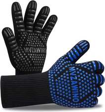 1472°F Heat Resistant BBQ Gloves Cut Resistant Fireproof Oven Mitts Blue Black