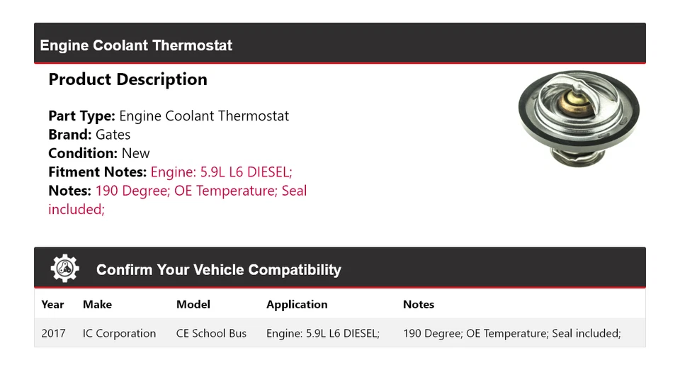 Para 2017 IC Corporation CE autobús escolar motor refrigerante termostato puertas Foto 2 de 4
