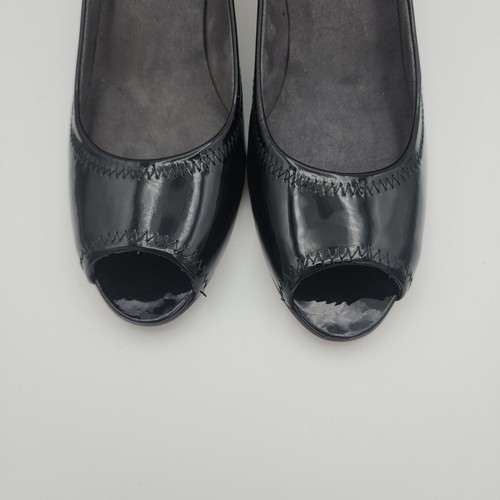 Stuart Weitzman Black Patent Leather Peep Toe Square Heel Pumps Shoes Size 6.5 N - Picture 8 of 10