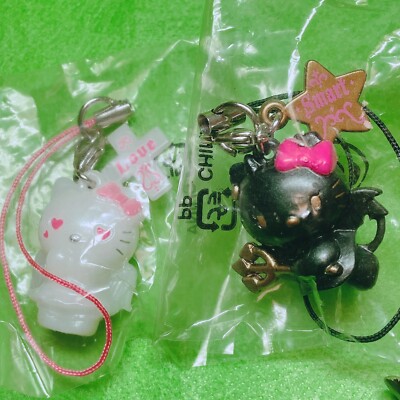 Rare Hello Kitty 2008 Kitty Angel & Devil Strap Set White Black