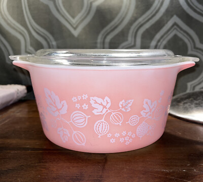 Vintage Pyrex Pink Gooseberry 473 Quart Bowl With Lid 30 470-C